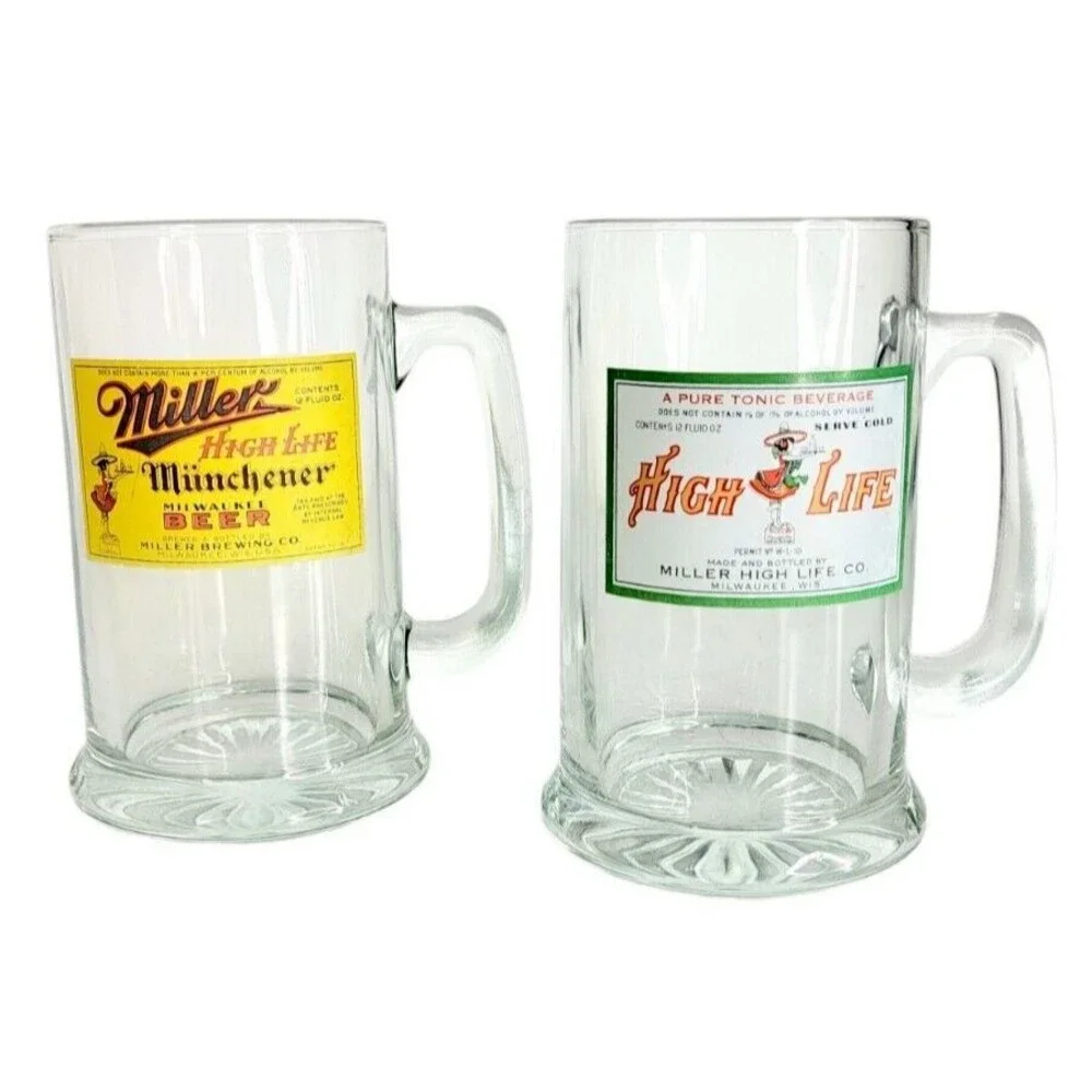 High Life Miller Munchener Milwaukee Heavy Bottom 12 Oz Vintage Beer Glass Stein